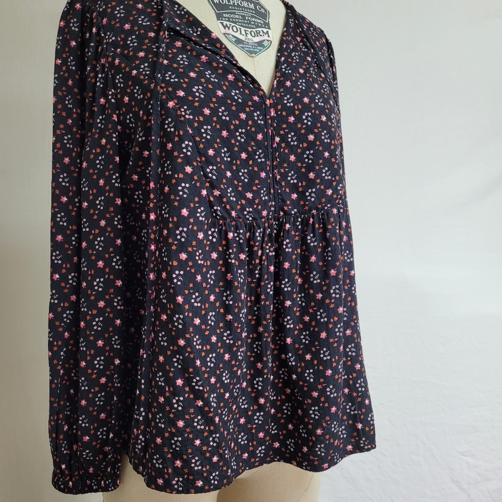 Black floral peasant blouse, work top